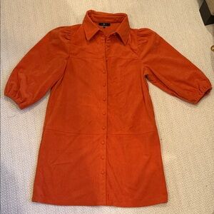 7 For All Mankind Orange Shift Button-Up Corduroy Dress